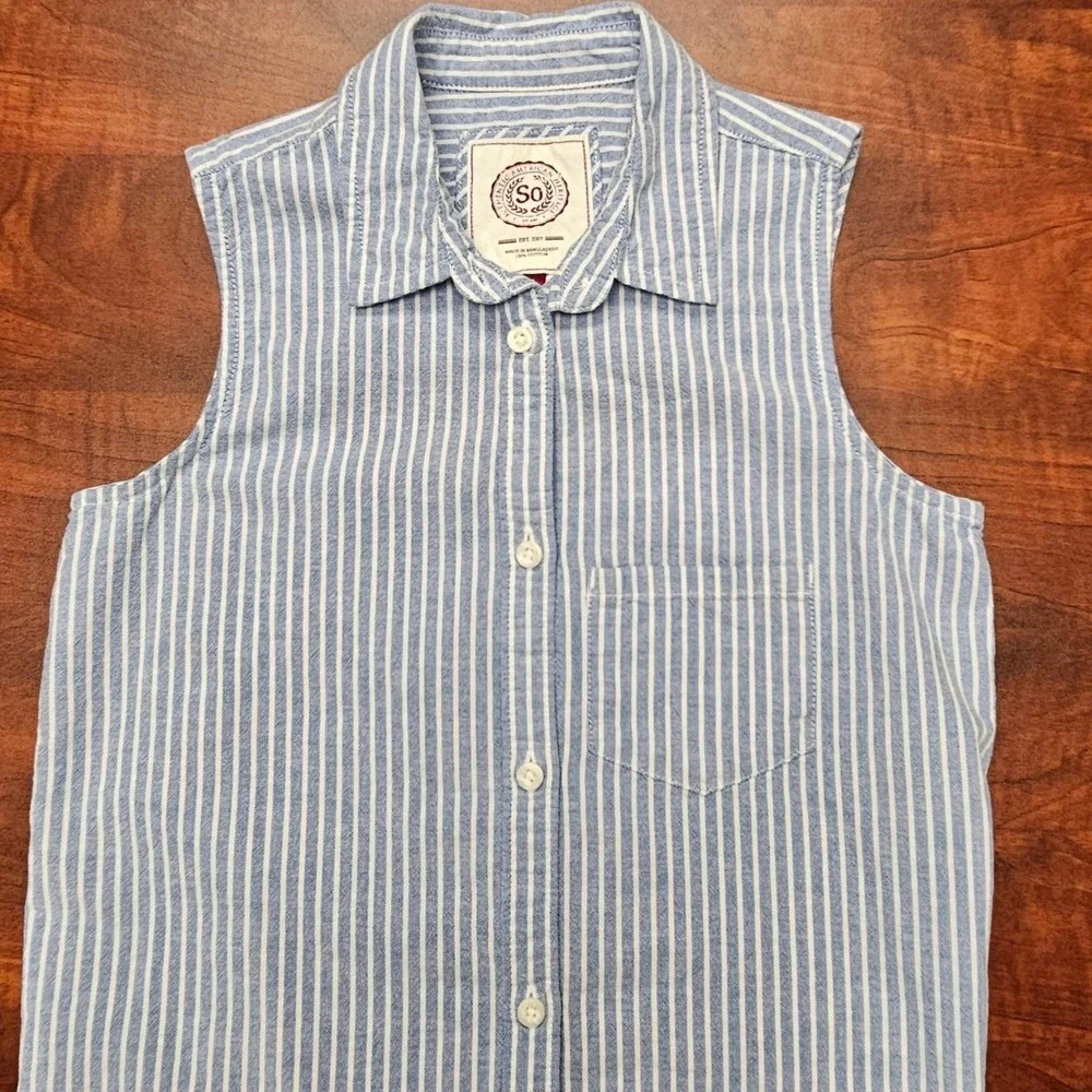 SO Blue Stripe Open Back Button Down Shirt Dress Coastal Preppy Cottagecore XS